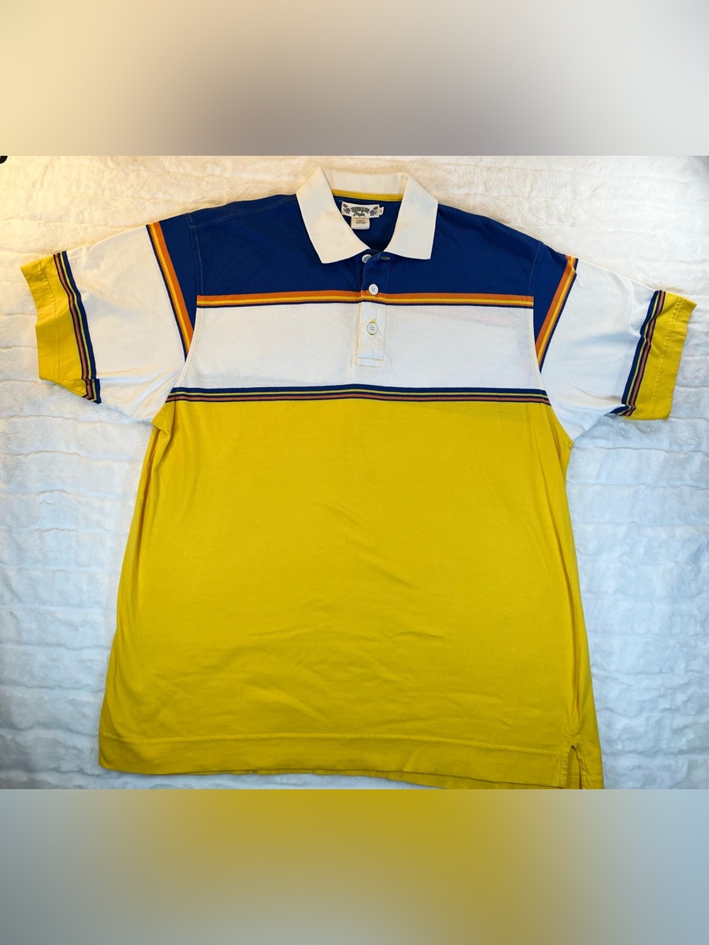 VTG Hawaiian Tropic Colorblock Polo Shirt Men's Large Yellow Blue Retro 80s 90s